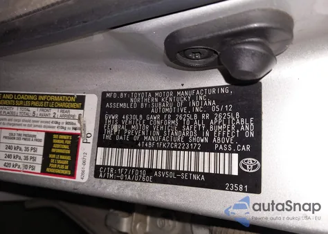 2012 Toyota Camry Le from USA, damaged, VIN 4T4BF1FK7CR223172